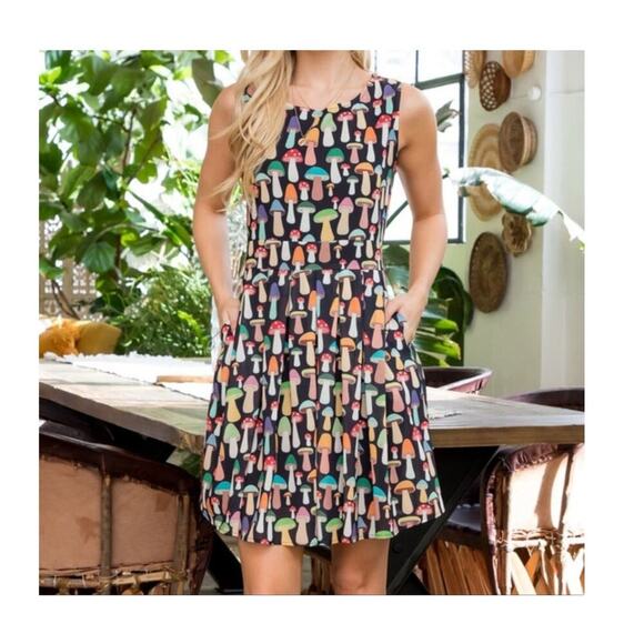L.A Soul Multicolor Mushroom Print Sleeveless Mini Dress Size 2XL Tie Waist - Picture 8 of 8